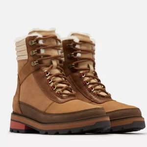 SOREL Lennox lace cozy boot - velvet tan, warp red, size 10